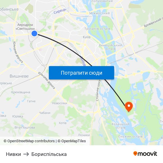 Нивки to Бориспiльська map