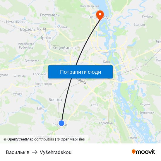 Васильків to Vyšehradskou map