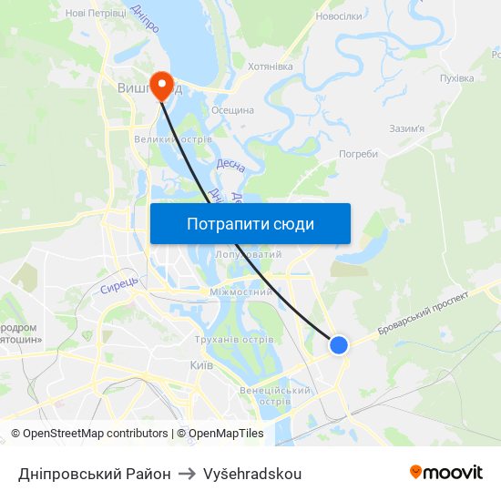 Дніпровський Район to Vyšehradskou map