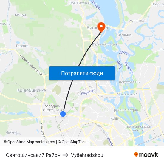 Святошинський Район to Vyšehradskou map