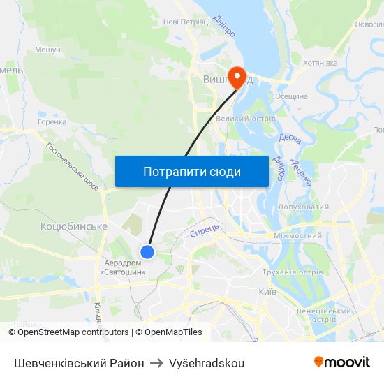 Шевченківський Район to Vyšehradskou map