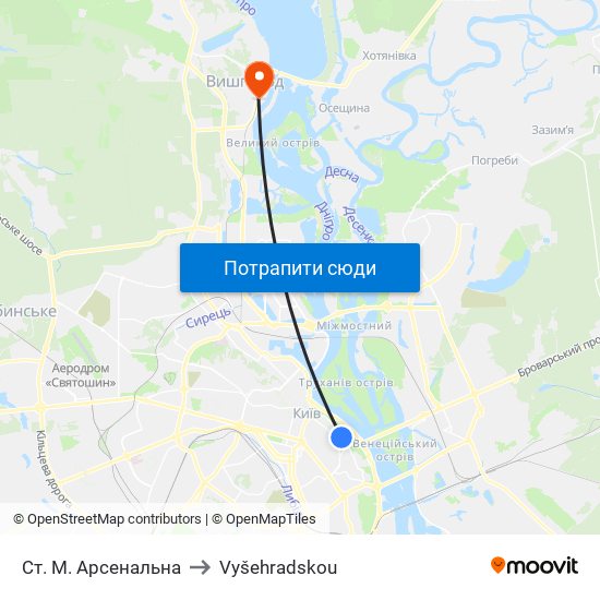 Ст. М. Арсенальна to Vyšehradskou map