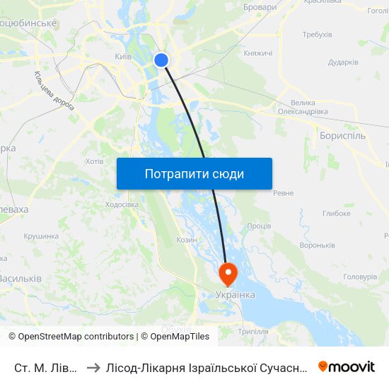 Ст. М. Лівобережна to Лісод-Лікарня Ізраїльської Сучасної Онкологічної Допомоги map