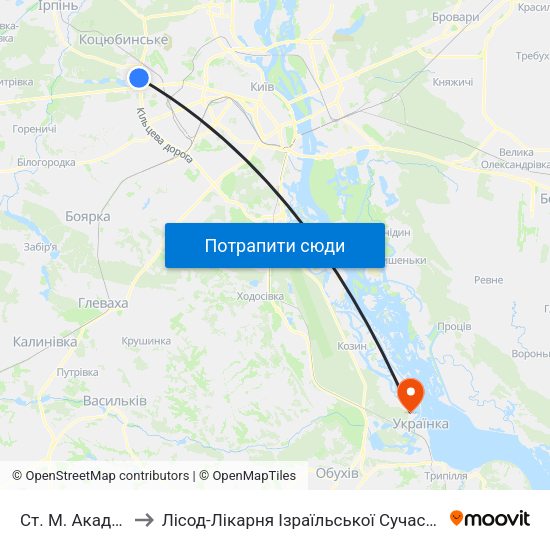 Ст. М. Академмістечко to Лісод-Лікарня Ізраїльської Сучасної Онкологічної Допомоги map
