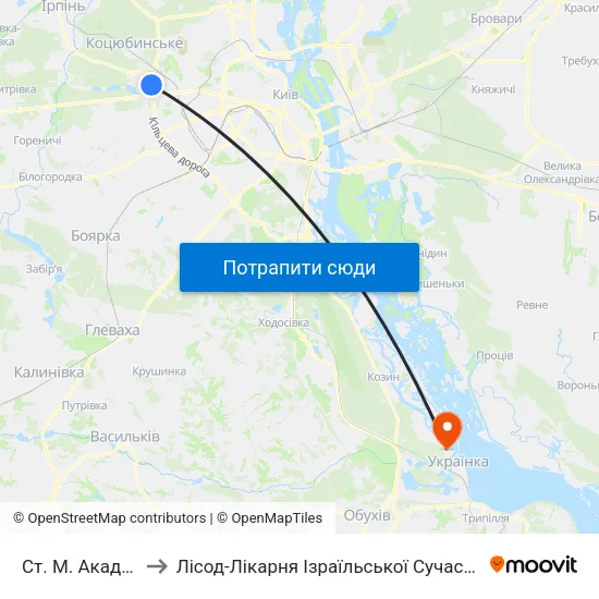 Ст. М. Академмістечко to Лісод-Лікарня Ізраїльської Сучасної Онкологічної Допомоги map