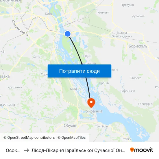 Осокорки to Лісод-Лікарня Ізраїльської Сучасної Онкологічної Допомоги map
