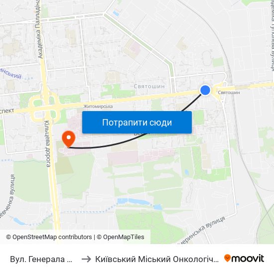 Вул. Генерала Вітрука to Київський Міський Онкологічний Центр map