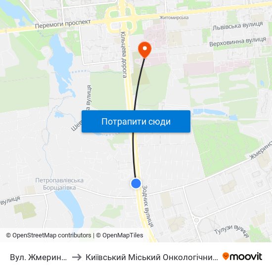 Вул. Жмеринська to Київський Міський Онкологічний Центр map