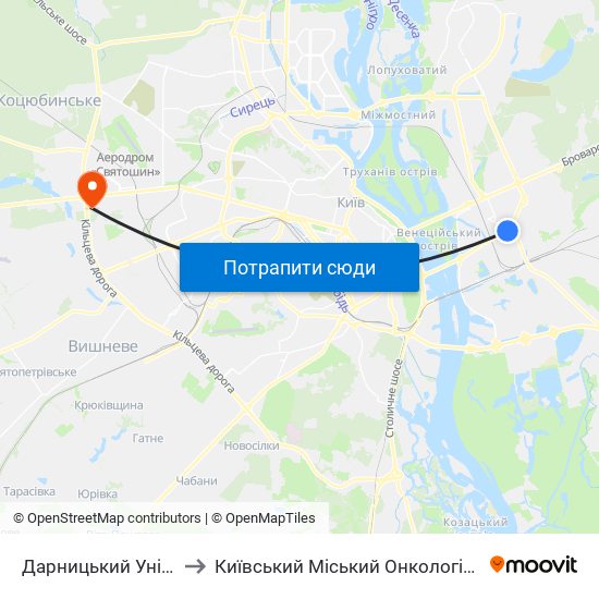 Дарницький Універмаг to Київський Міський Онкологічний Центр map