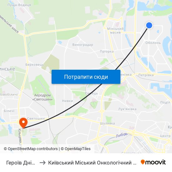 Героїв Дніпра to Київський Міський Онкологічний Центр map