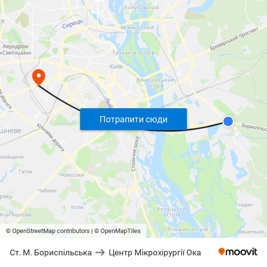 Ст. М. Бориспільська to Центр Мікрохірургії Ока map