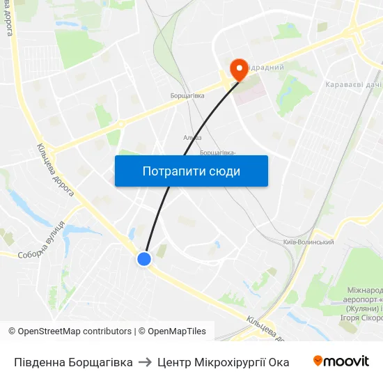 Південна Борщагівка to Центр Мікрохірургії Ока map