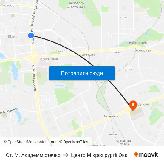 Ст. М. Академмістечко to Центр Мікрохірургії Ока map