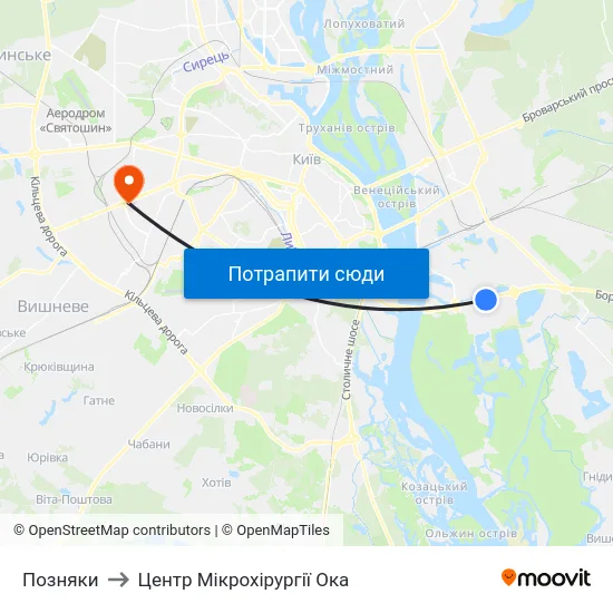 Позняки to Центр Мікрохірургії Ока map