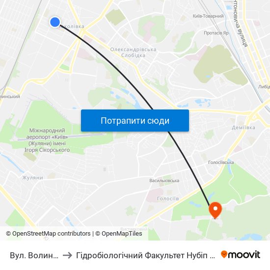 Вул. Волинська to Гідробіологічний Факультет Нубіп (Корпус 1) map
