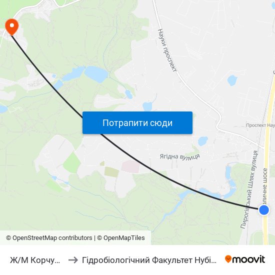 Ж/М Корчувате-2 to Гідробіологічний Факультет Нубіп (Корпус 1) map