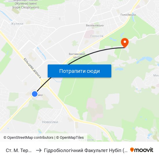 Ст. М. Теремки to Гідробіологічний Факультет Нубіп (Корпус 1) map