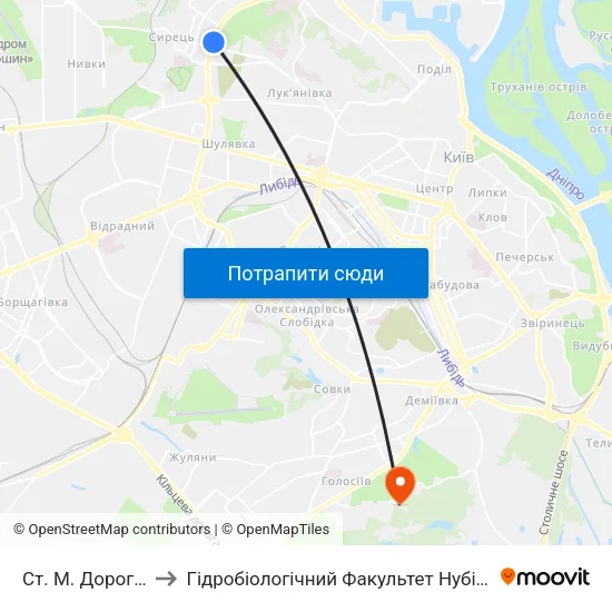 Ст. М. Дорогожичі to Гідробіологічний Факультет Нубіп (Корпус 1) map