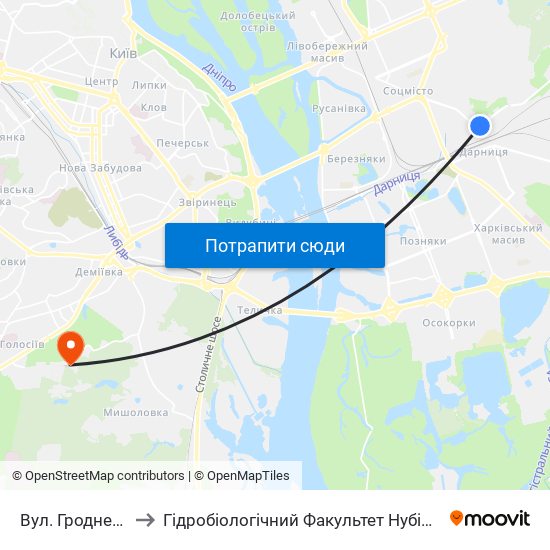 Вул. Гродненська to Гідробіологічний Факультет Нубіп (Корпус 1) map