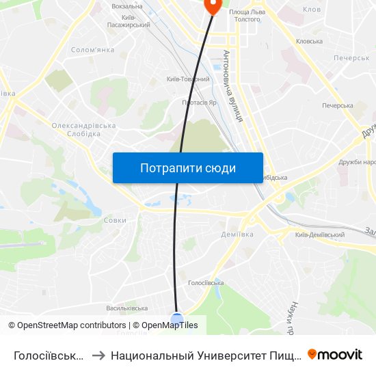 Голосіївський Парк to Национальный Университет Пищевых Технологий map