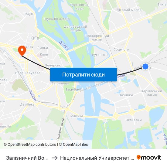 Залізничний Вокзал Дарниця to Национальный Университет Пищевых Технологий map