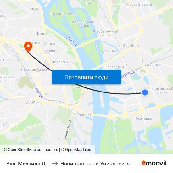 Вул. Михайла Драгоманова to Национальный Университет Пищевых Технологий map