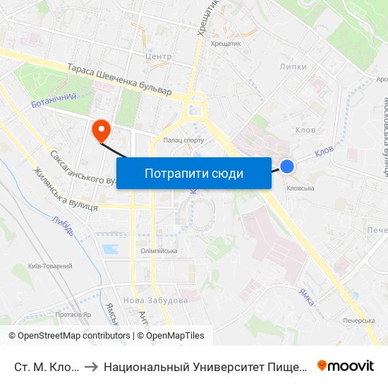 Ст. М. Кловська to Национальный Университет Пищевых Технологий map
