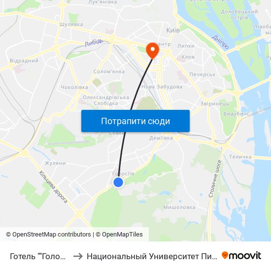 Готель ""Голосіївський"" to Национальный Университет Пищевых Технологий map