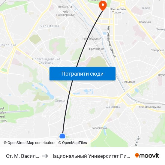 Ст. М. Васильківська to Национальный Университет Пищевых Технологий map