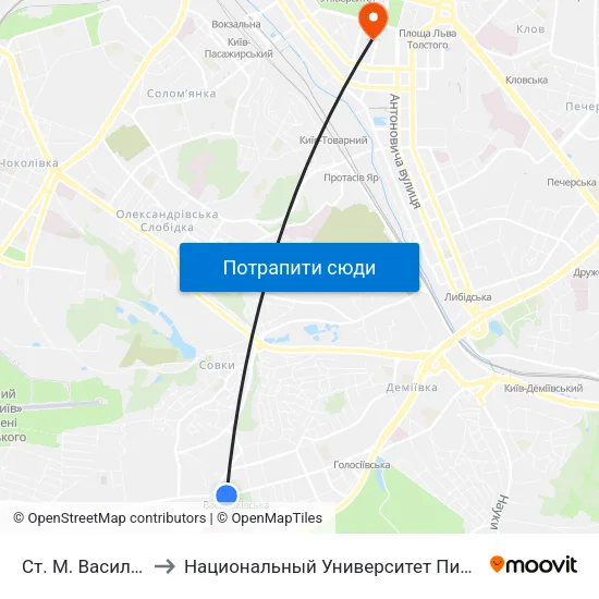 Ст. М. Васильківська to Национальный Университет Пищевых Технологий map