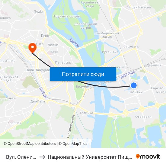 Вул. Олени Пчілки to Национальный Университет Пищевых Технологий map