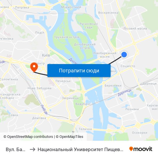 Вул. Бажова to Национальный Университет Пищевых Технологий map