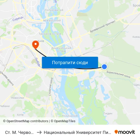 Ст. М. Червоний Хутір to Национальный Университет Пищевых Технологий map