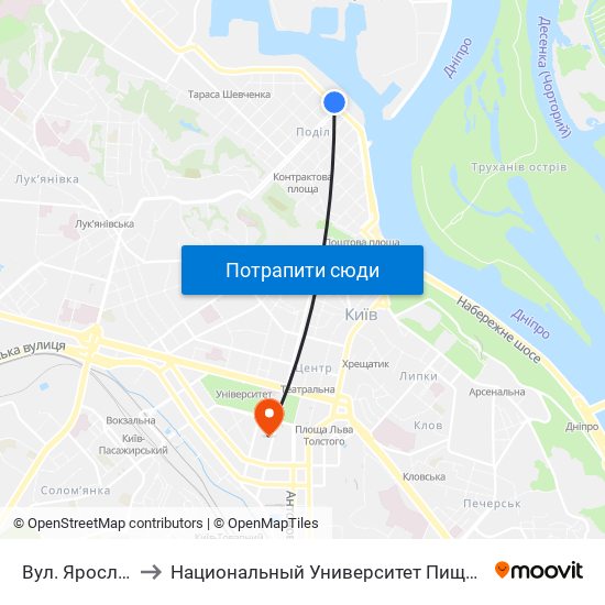 Вул. Ярославська to Национальный Университет Пищевых Технологий map