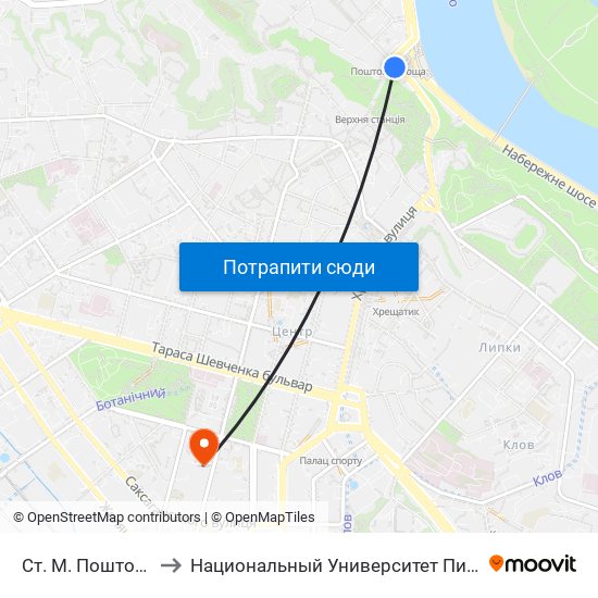 Ст. М. Поштова Площа to Национальный Университет Пищевых Технологий map