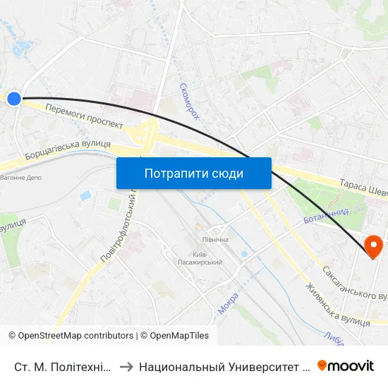 Ст. М. Політехнічний Інститут to Национальный Университет Пищевых Технологий map