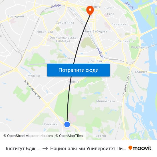 Інститут Бджільництва to Национальный Университет Пищевых Технологий map