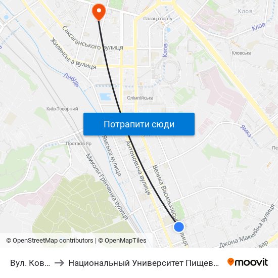 Вул. Ковпака to Национальный Университет Пищевых Технологий map