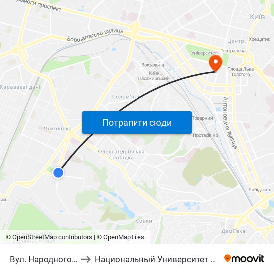 Вул. Народного Ополчення to Национальный Университет Пищевых Технологий map