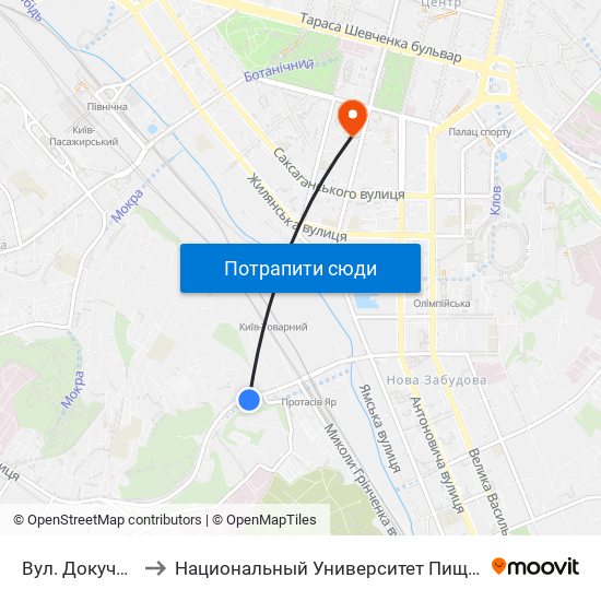 Вул. Докучаєвська to Национальный Университет Пищевых Технологий map