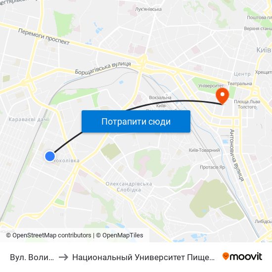 Вул. Волинська to Национальный Университет Пищевых Технологий map