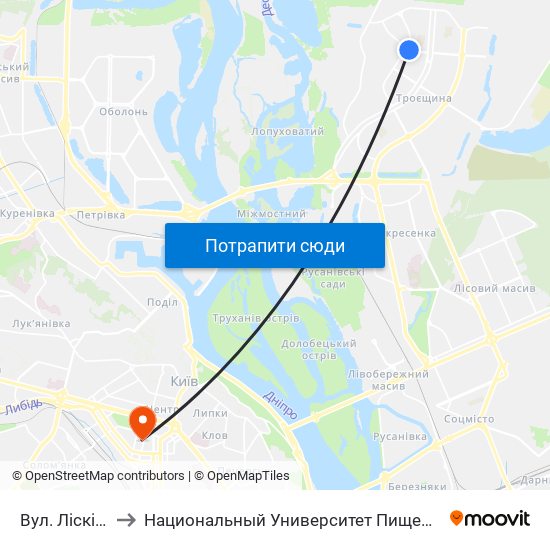 Вул. Лісківська to Национальный Университет Пищевых Технологий map