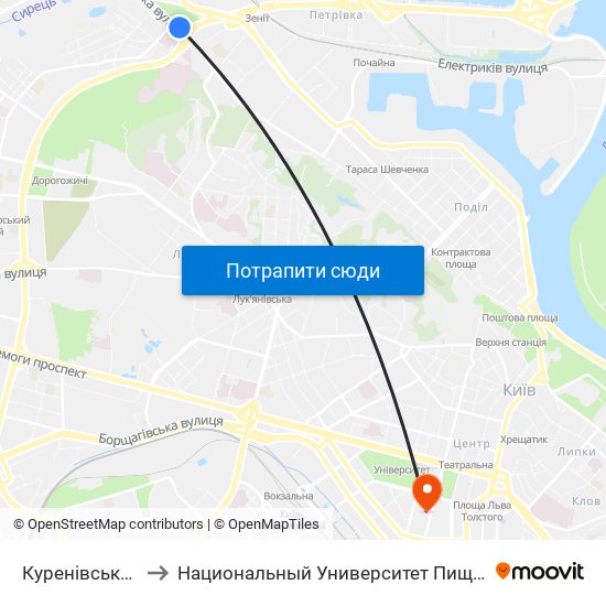 Куренівський Парк to Национальный Университет Пищевых Технологий map