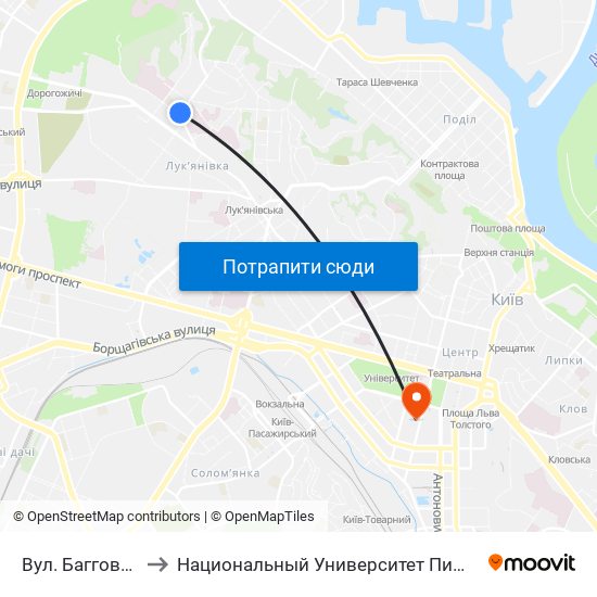 Вул. Багговутівська to Национальный Университет Пищевых Технологий map