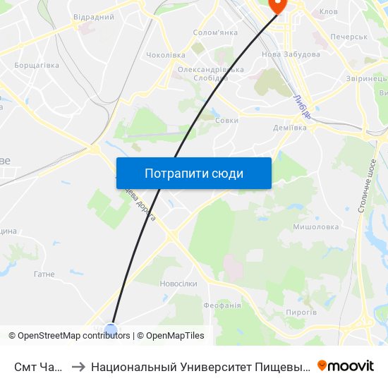 Смт Чабани to Национальный Университет Пищевых Технологий map