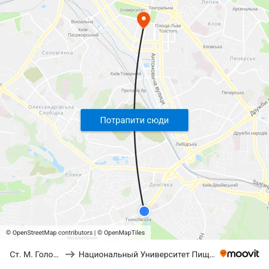 Ст. М. Голосіївська to Национальный Университет Пищевых Технологий map