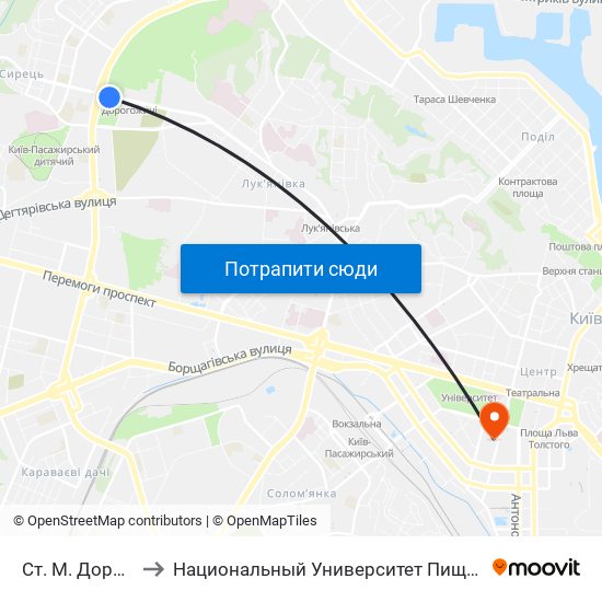 Ст. М. Дорогожичі to Национальный Университет Пищевых Технологий map