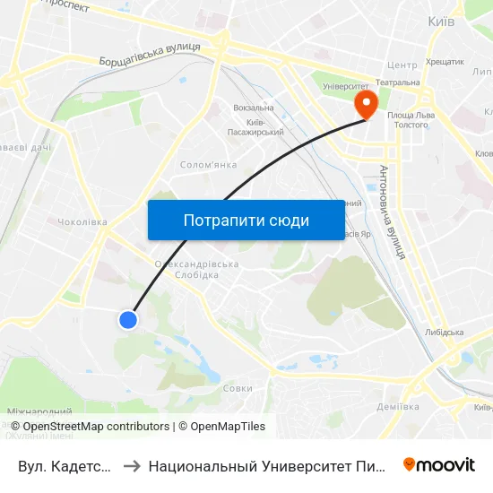 Вул. Кадетський Гай to Национальный Университет Пищевых Технологий map