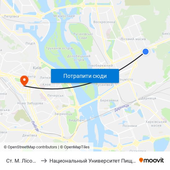 Ст. М. Лісова (233) to Национальный Университет Пищевых Технологий map