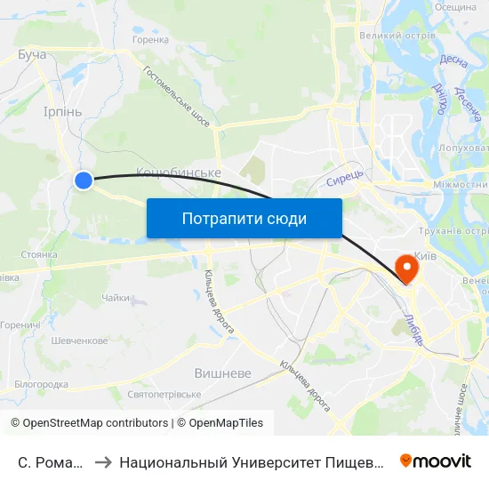 С. Романівка to Национальный Университет Пищевых Технологий map